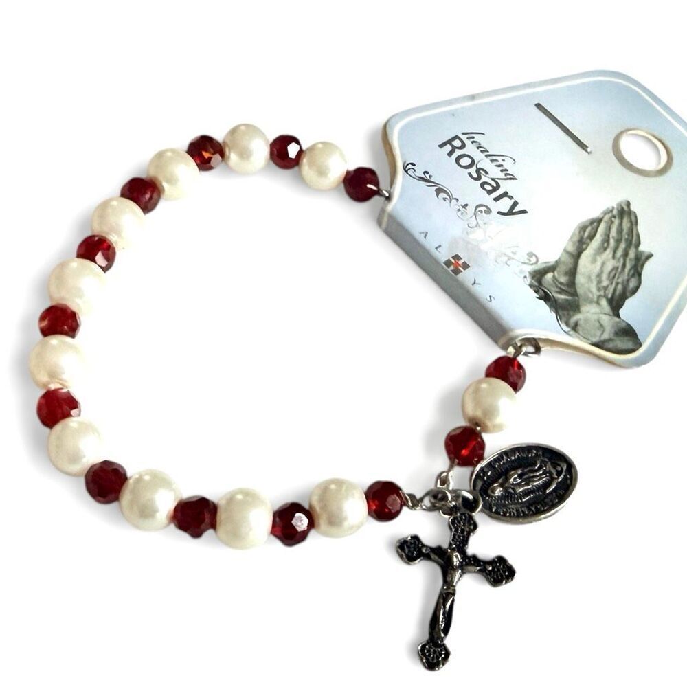 Brand New Holy Healing Rosary Light Blue & Pearl Beaded Bracelets
